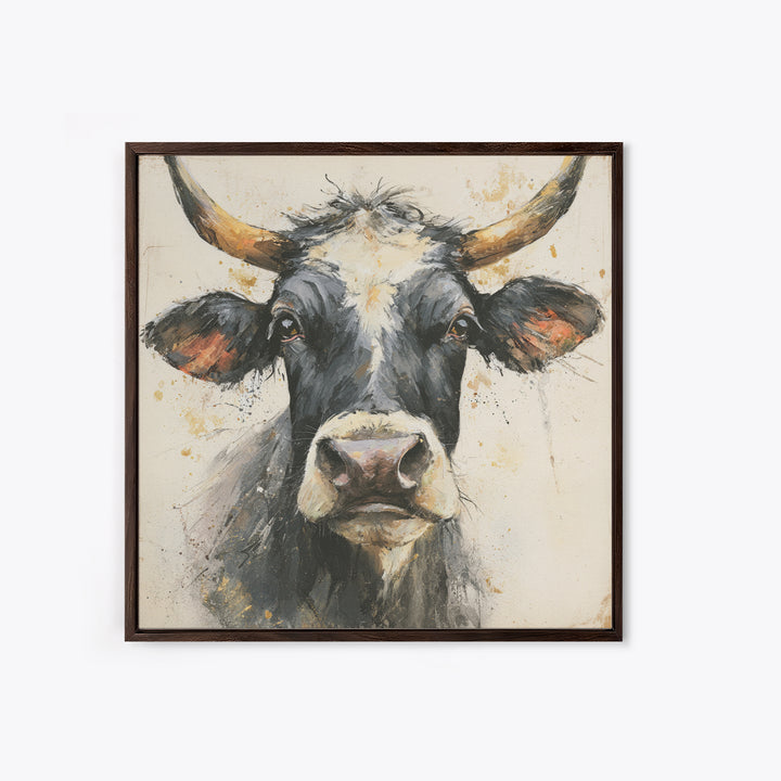 Steakhouse Black and Gold Bull Portrait Framed Canvas Print, Restaurant Art, Boho Decor, Restaurant Decor, Fine Art, Bistro, RES-1x1-79