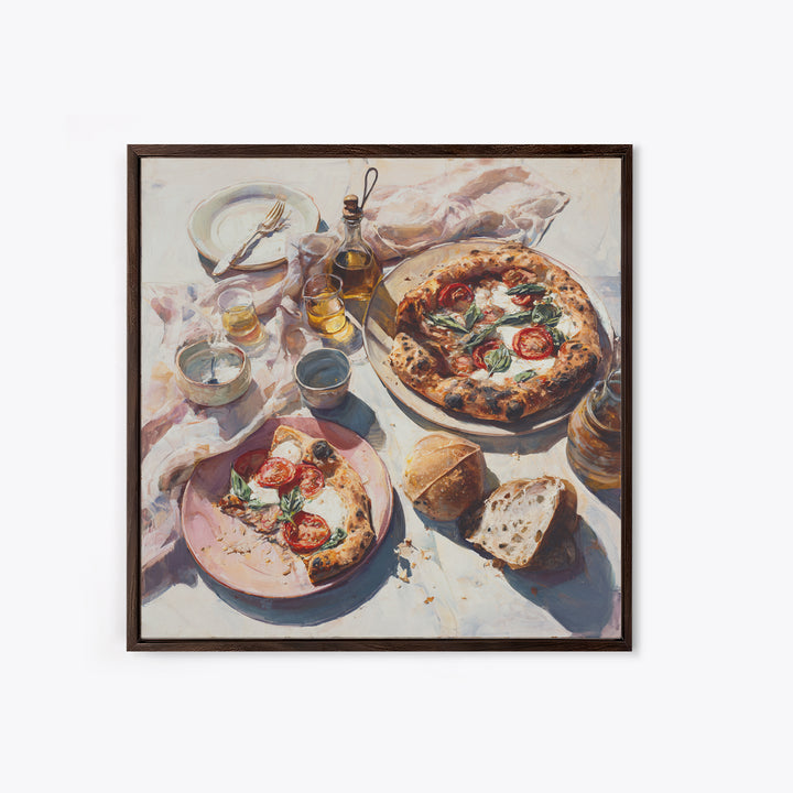 Pizzeria Tomato Basil and Mozzarella Still Life Canvas Print, Restaurant Art, Boho Decor, Restaurant Decor, Oil Painting, RES-1x1-82