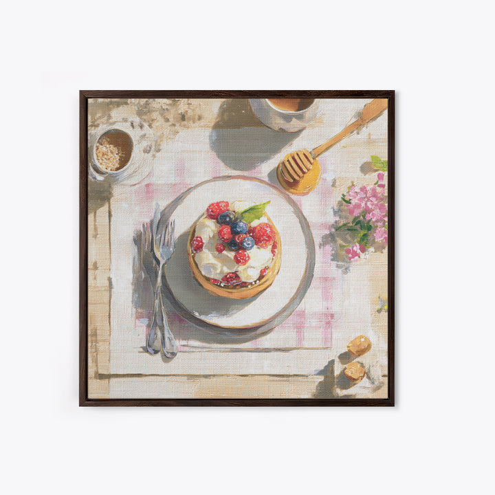 Dessert Tart with Berries and Cream Framed Canvas Print, Restaurant Art, Minimalist Decor, Restaurant Decor, Fine Art, Bistro, RES-1x1-88