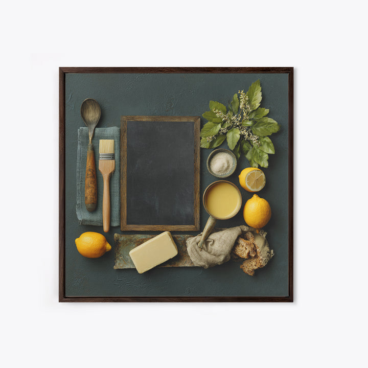 Blackboard Menu Feeling Without Readable Text Framed Canvas Print, Restaurant Art, Wall Art, Restaurant Decor, Oil Painting, RES-1x1-93