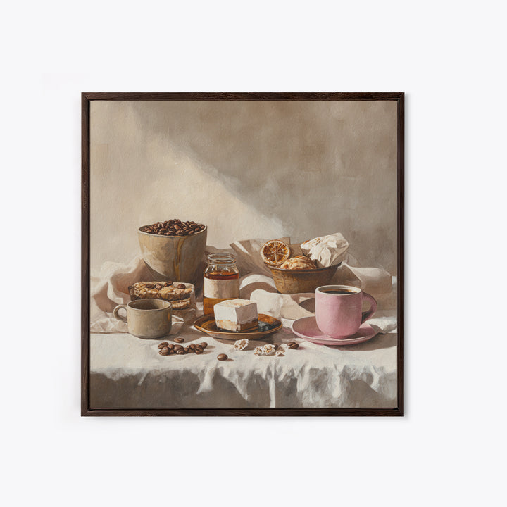 Coffee Beans and Pastry Arrangement Canvas Print, Restaurant Art, Modern Decor, Restaurant Decor, Fine Art, Bistro, Poster, RES-1x1-94