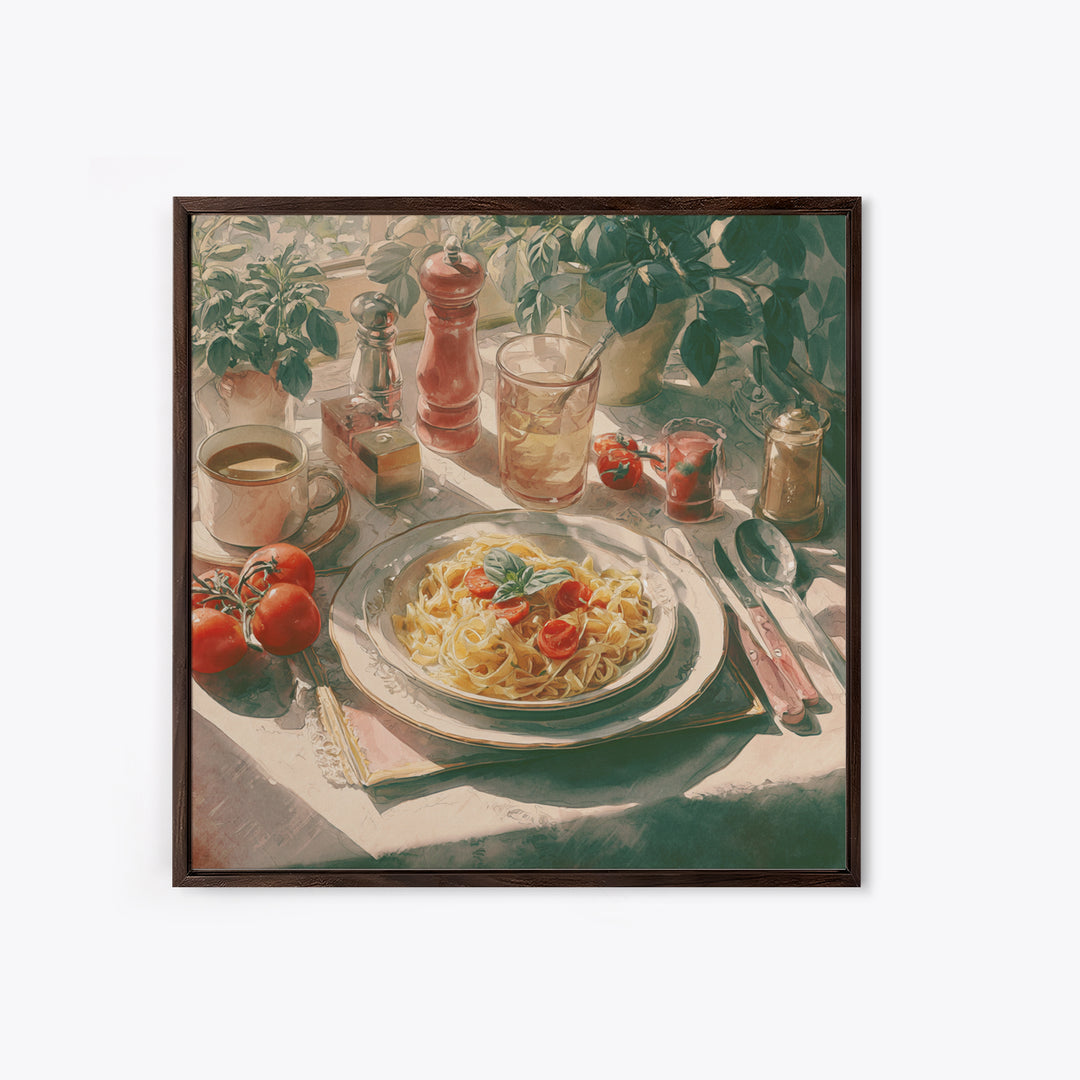 Fresh Pasta with Tomatoes and Basil Canvas Print, Restaurant Art, Textured Painting, Restaurant Decor, Fine Art, Bistro, RES-1x1-98