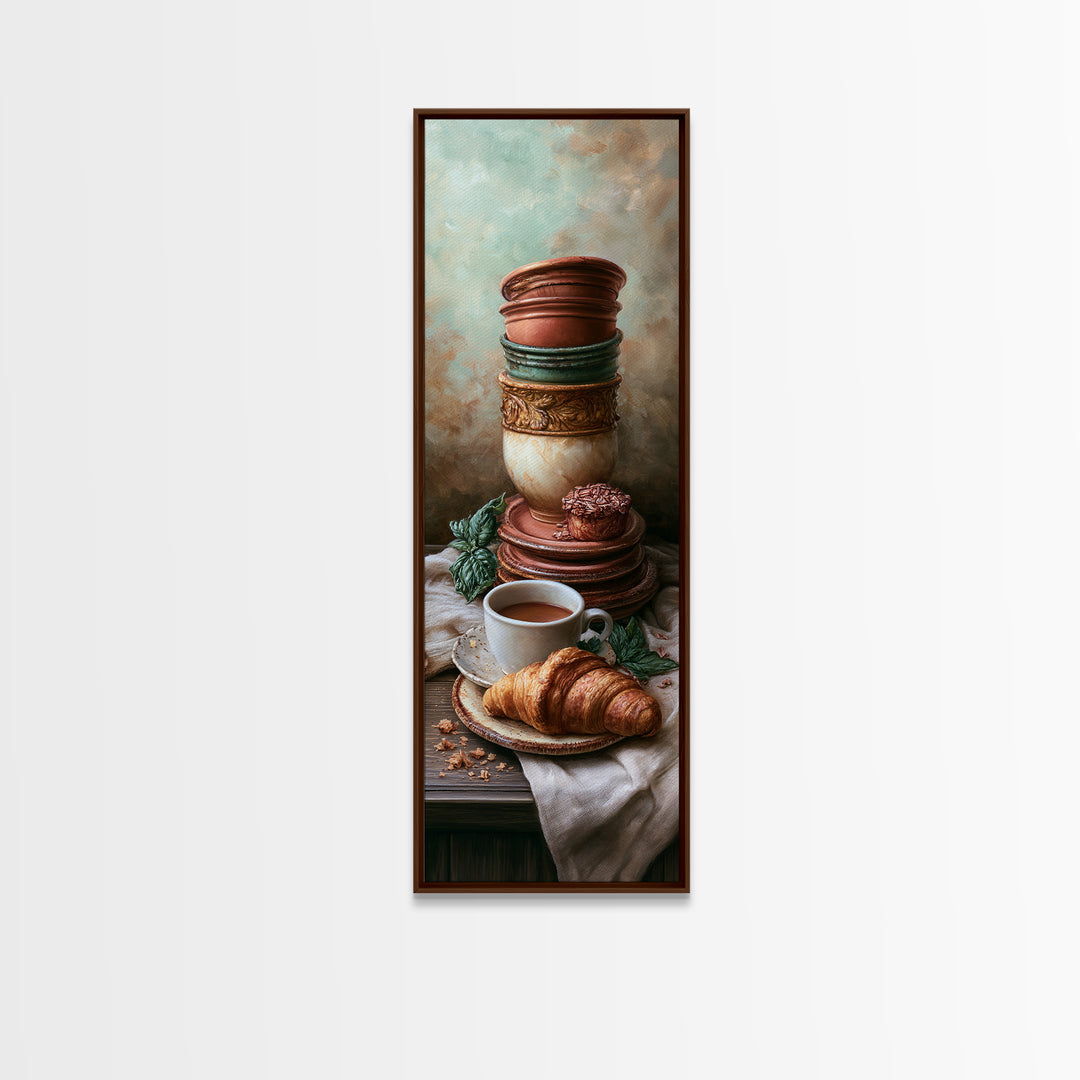 French Bistro Coffee and Croissant Still Life Canvas Print, Restaurant Art, Neutral Decor, Restaurant Decor, Fine Art, Bistro, RES-1x3-18