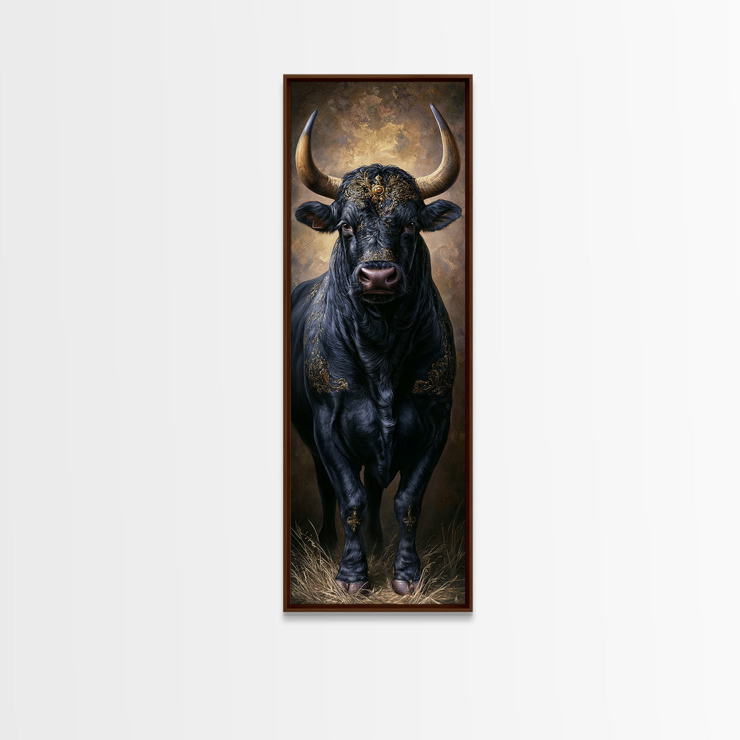 Steakhouse Black and Gold Bull Portrait Framed Canvas Print, Restaurant Art, Digital Print, Restaurant Decor, Fine Art, Bistro, RES-1x3-19