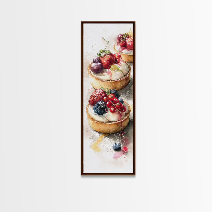 Dessert Tart with Berries and Cream Framed Canvas Print, Restaurant Art, Minimalist Decor, Restaurant Decor, Fine Art, Bistro, RES-1x3-4