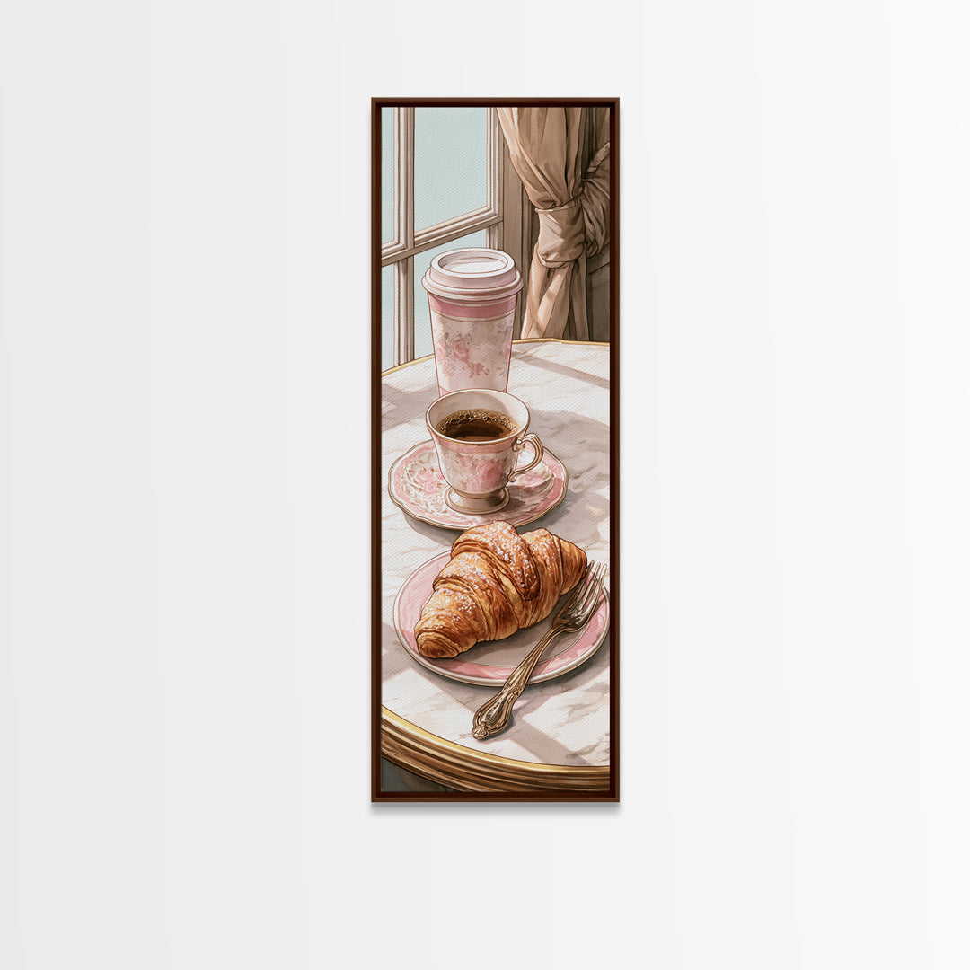 French Bistro Coffee and Croissant Still Life Canvas Print, Restaurant Art, Neutral Decor, Restaurant Decor, Fine Art, Bistro, RES-1x3-42