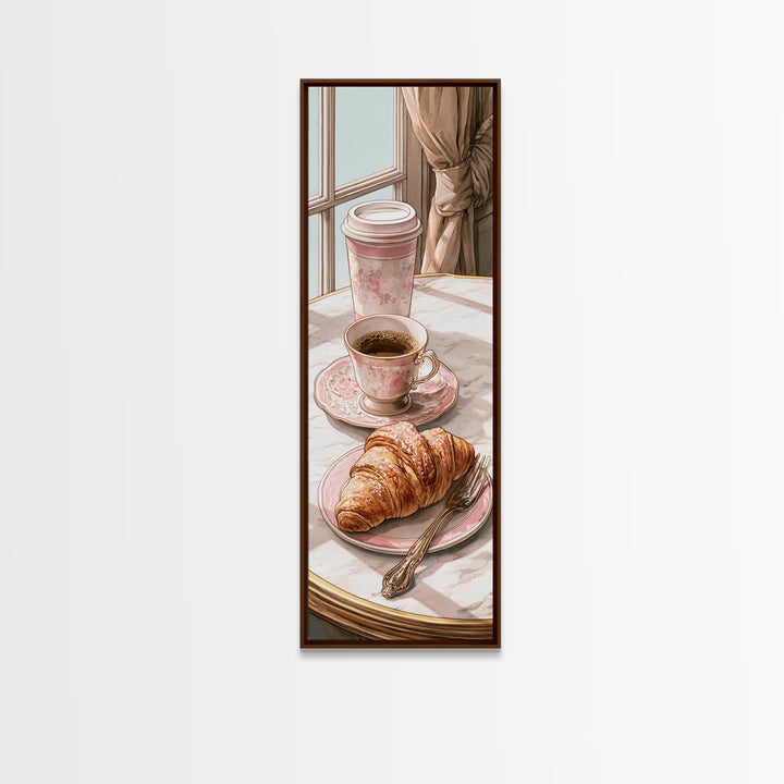French Bistro Coffee and Croissant Still Life Canvas Print, Restaurant Art, Neutral Decor, Restaurant Decor, Fine Art, Bistro, RES-1x3-42