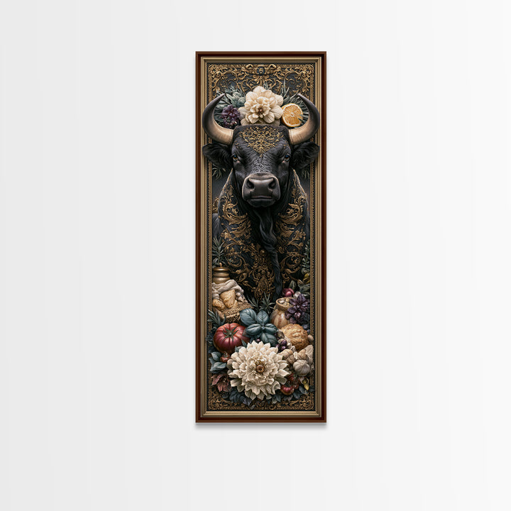 Steakhouse Black and Gold Bull Portrait Canvas Print, Restaurant Art, Living Room Decor, Restaurant Decor, Fine Art, Bistro, RES-1x3-43