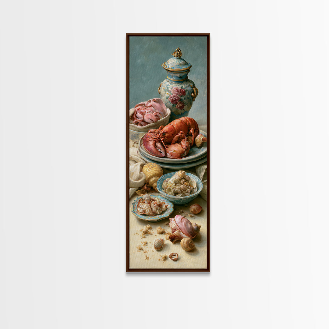 Seafood Lobster and Shell Arrangement Canvas Print, Restaurant Art, Large Wall Art, Restaurant Decor, Fine Art, Bistro, RES-1x3-44