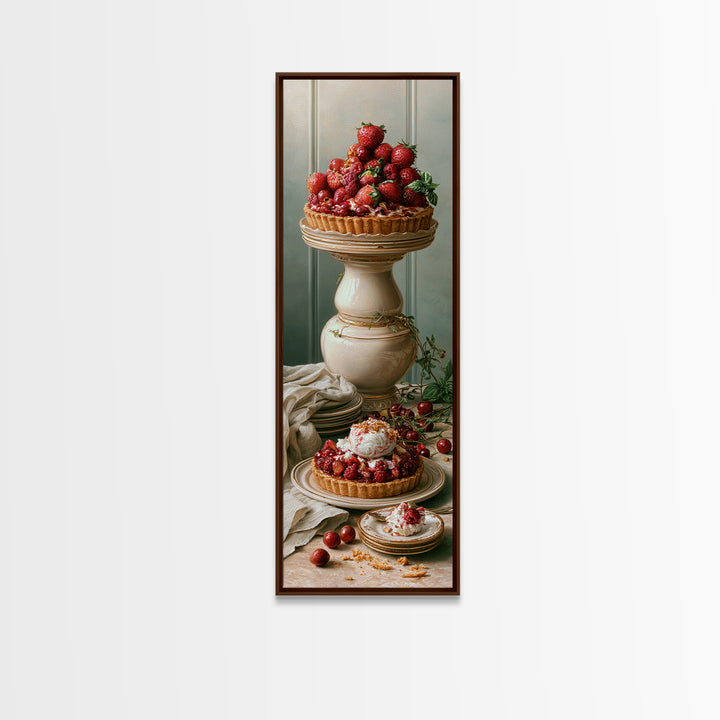 Dessert Tart with Berries and Cream Framed Canvas Print, Restaurant Art, Canvas Wall Art, Restaurant Decor, Fine Art, Bistro, RES-1x3-52