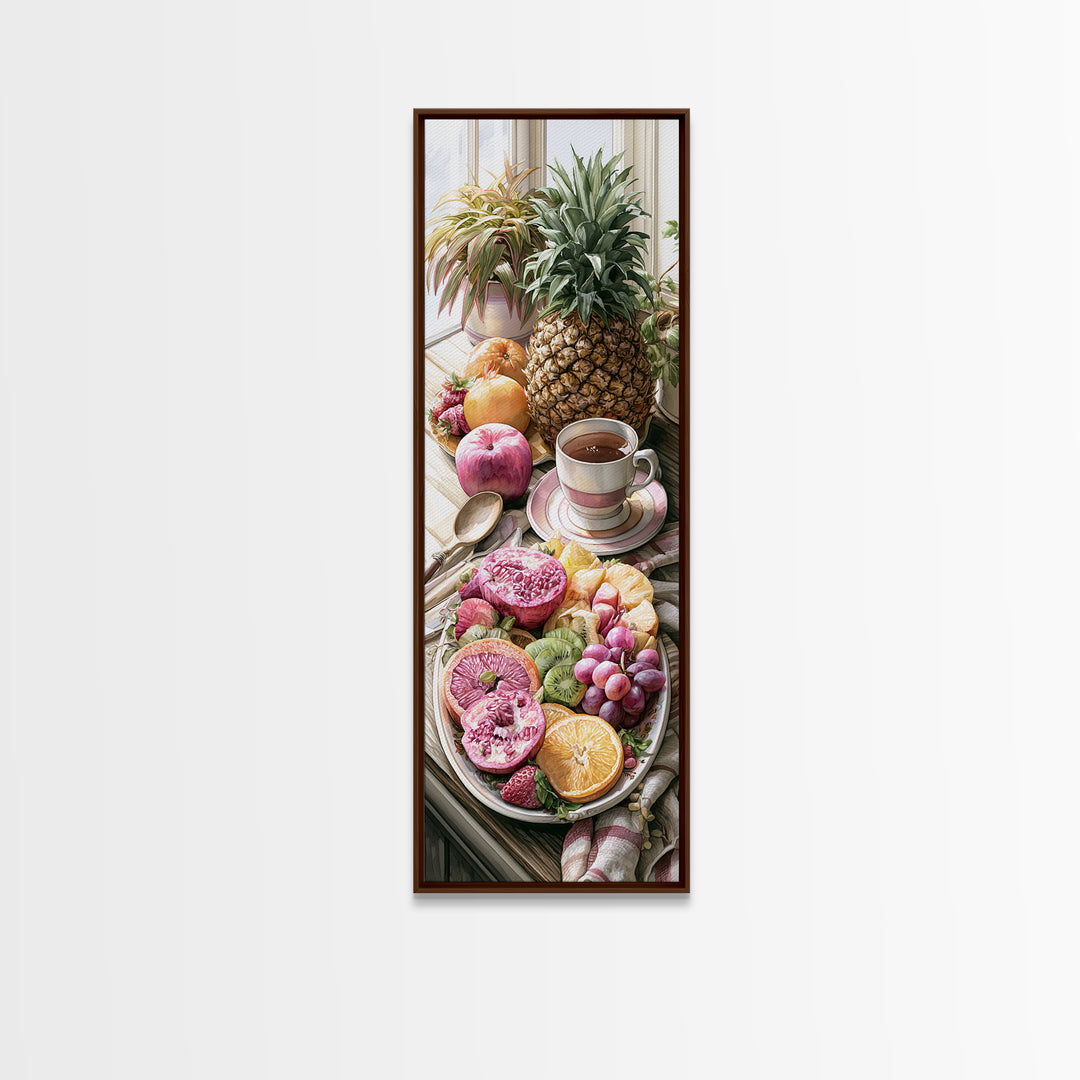 Tropical Fruit Platter Framed Canvas Print, Restaurant Art, Food Art, Restaurant Decor, Oil Painting, Bistro, Minimalist Decor, RES-1x3-54