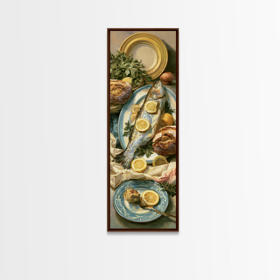 Fresh Fish with Lemon and Herbs Canvas Print, Restaurant Art, Canvas Print, Restaurant Decor, Bistro, Statement Artwork, RES-1x3-59