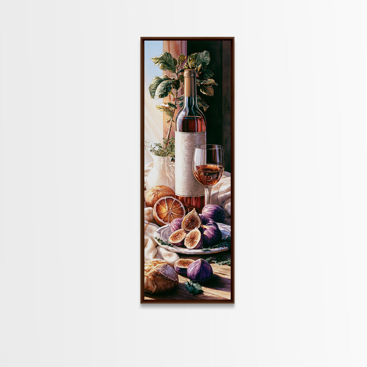 Wine Bottle and Figs Framed Canvas Print, Restaurant Art, Art Print, Restaurant Decor, Fine Art, Bistro, Kitchen Art, RES-1x3-61