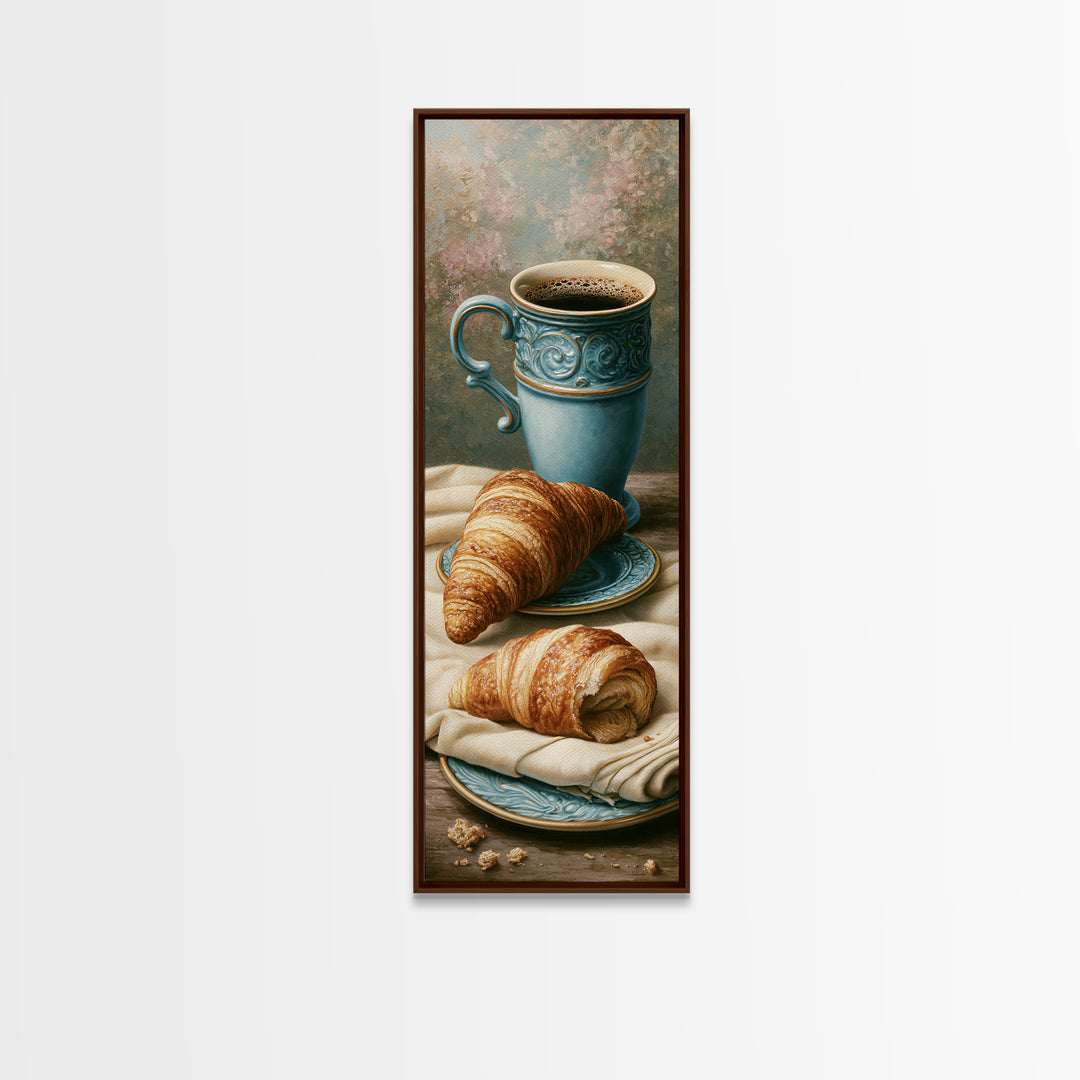 French Bistro Coffee and Croissant Still Life Canvas Print, Restaurant Art, Luxury Decor, Restaurant Decor, Bistro, RES-1x3-66