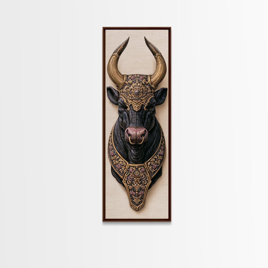 Steakhouse Black and Gold Bull Portrait Canvas Print, Restaurant Art, Bar Decor, Restaurant Decor, Fine Art, Bistro, RES-1x3-67