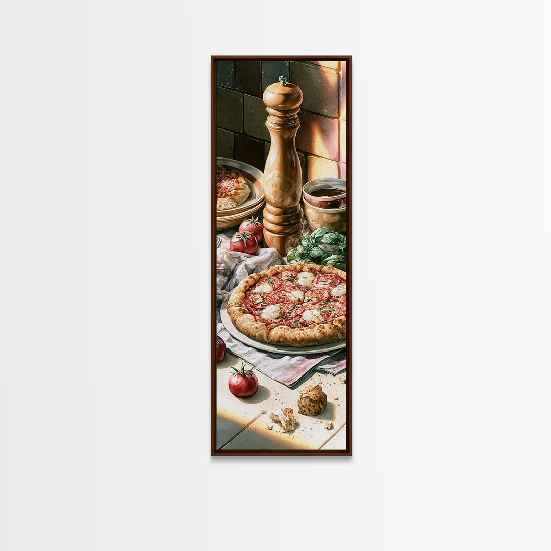 Pizzeria Tomato Basil and Mozzarella Still Life Framed Canvas Print, Restaurant Art, Modern Decor, Restaurant Decor, Bistro, RES-1x3-70
