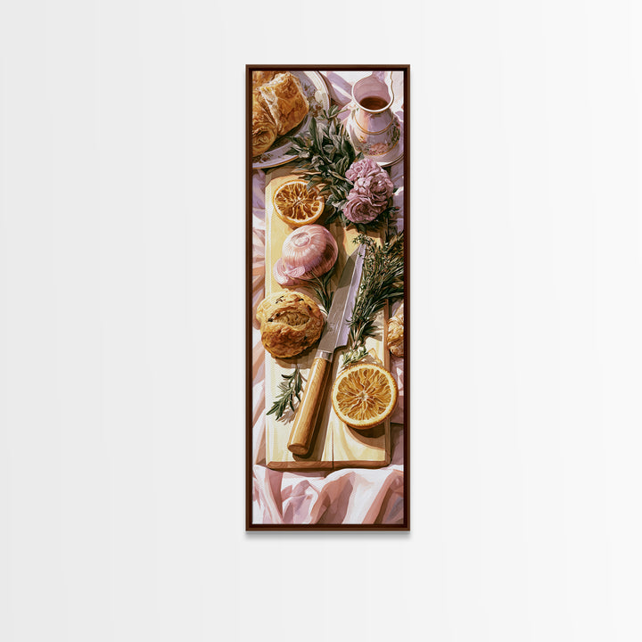 Chef Knife Herbs and Cutting Board Still Canvas Print, Restaurant Art, Digital Print, Restaurant Decor, Fine Art, Bistro, RES-1x3-73