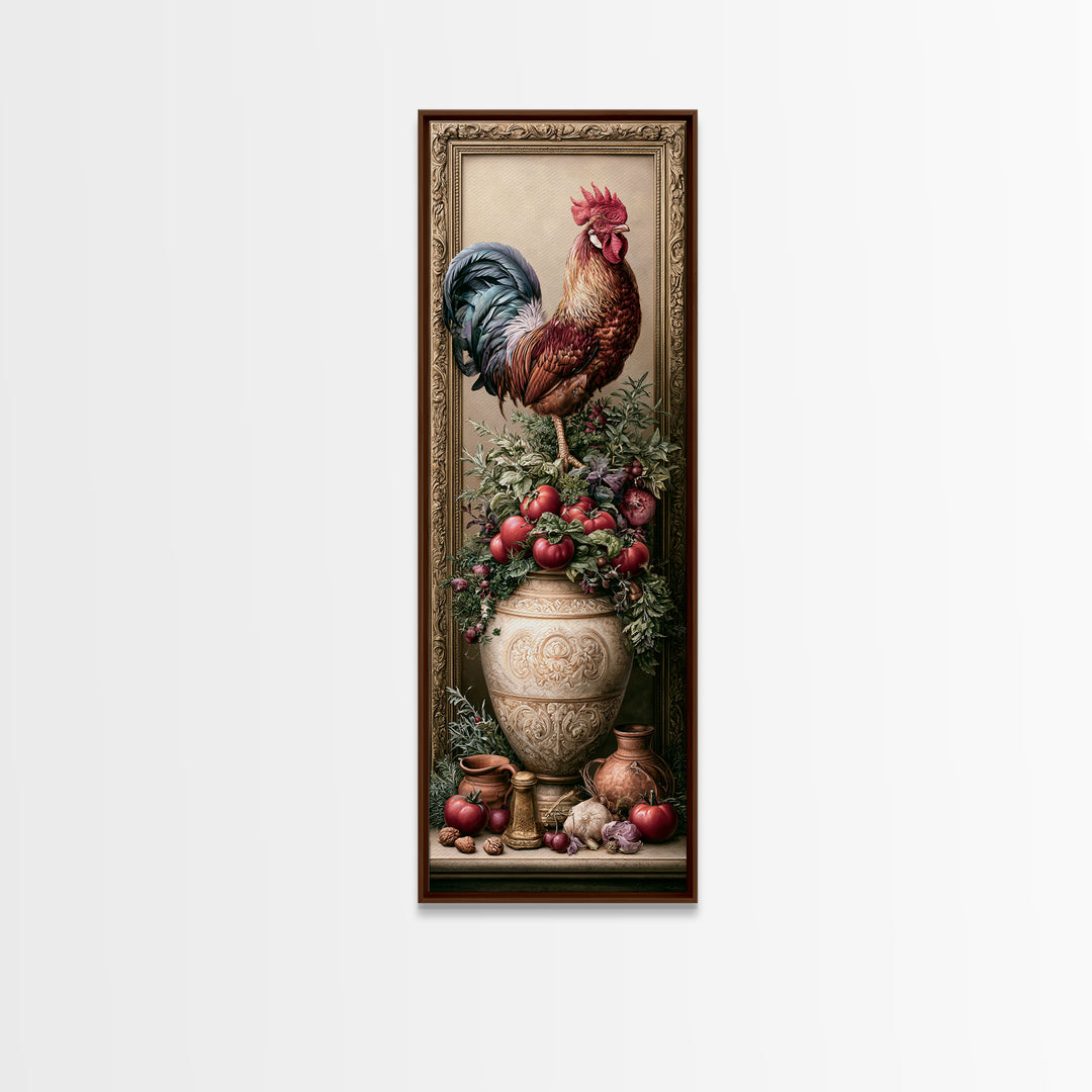 Rooster and Herbs for Farmhouse Restaurant Mood Framed Canvas Print, Restaurant Art, Canvas Print, Restaurant Decor, Bistro, RES-1x3-80