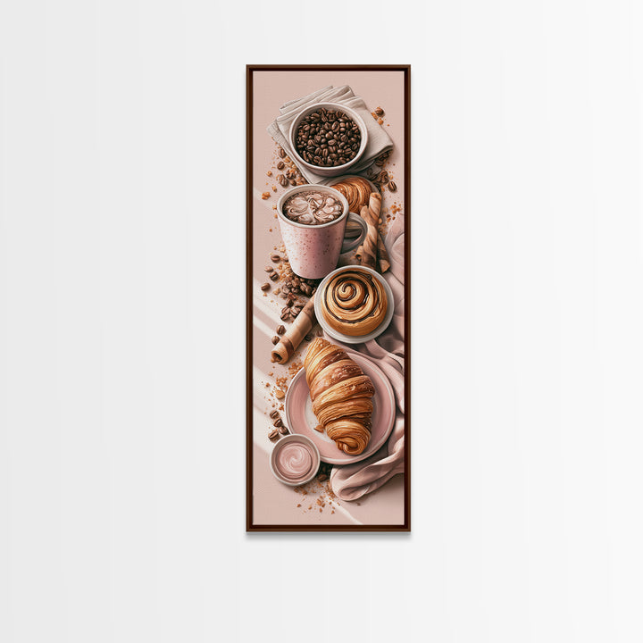 Coffee Beans and Pastry Arrangement Canvas Print, Restaurant Art, Boho Decor, Restaurant Decor, Oil Painting, Bistro, RES-1x3-82