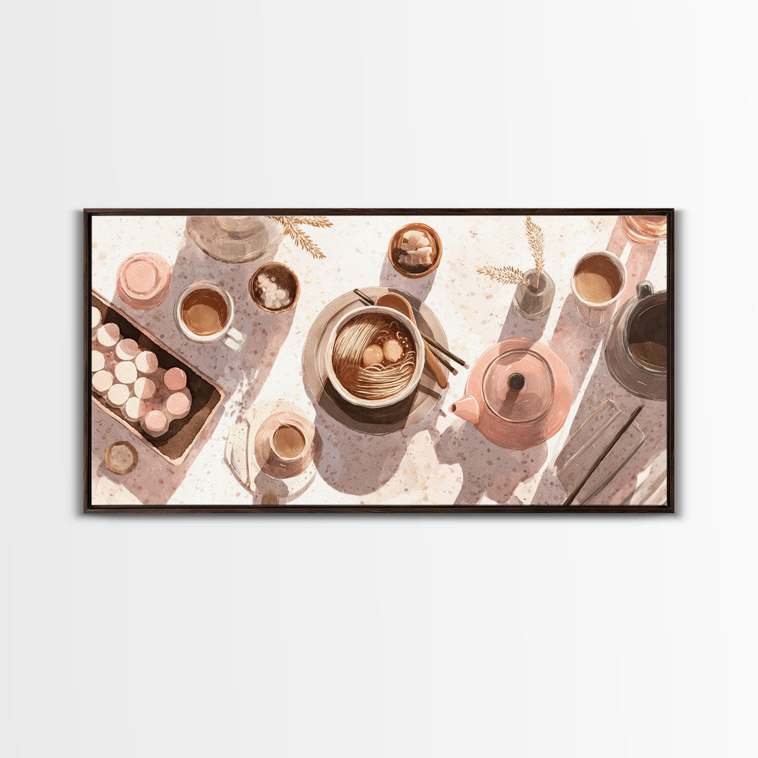 Ramen Bowl Rendered Framed Canvas Print, Restaurant Art, Contemporary Art, Restaurant Decor, Fine Art, Bistro, Kitchen Wall Art, RES-2x1-10