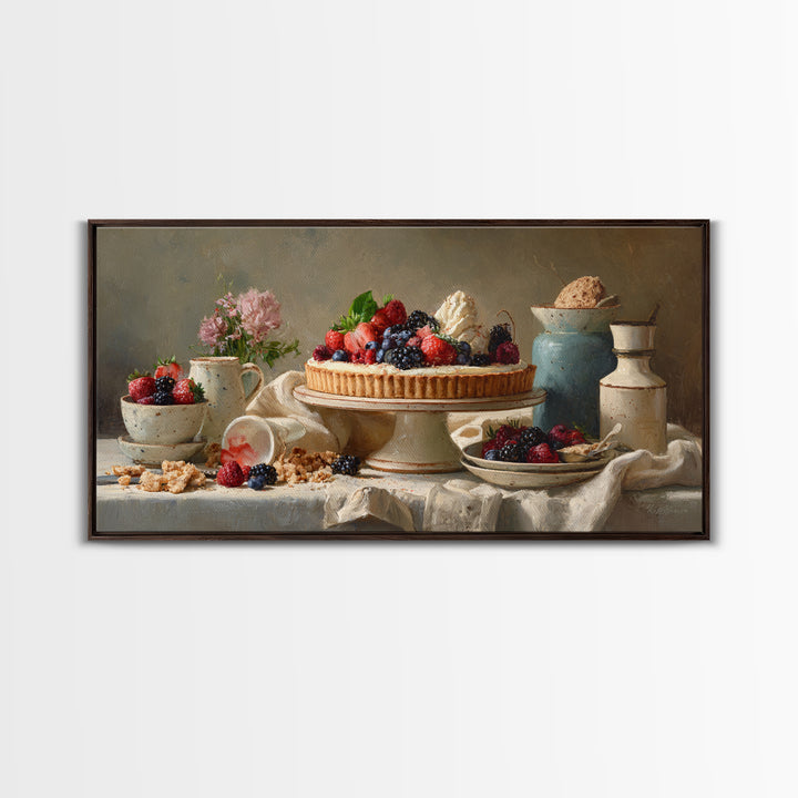 Dessert Tart with Berries and Cream Framed Canvas Print, Restaurant Art, Room Decor, Restaurant Decor, Fine Art, Bistro, RES-2x1-12