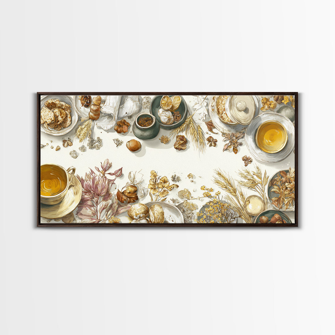 Rooster and Herbs for Farmhouse Restaurant Mood Framed Canvas Print, Restaurant Art, Fine Art Print, Restaurant Decor, Bistro, RES-2x1-16