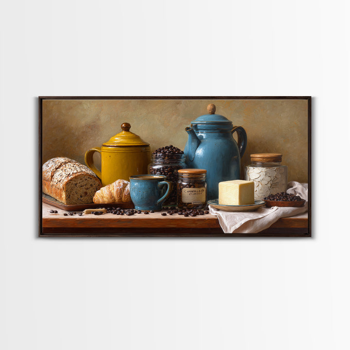 Coffee Beans and Pastry Arrangement Framed Canvas Print, Restaurant Art, Room Decor, Restaurant Decor, Fine Art, Bistro, RES-2x1-18