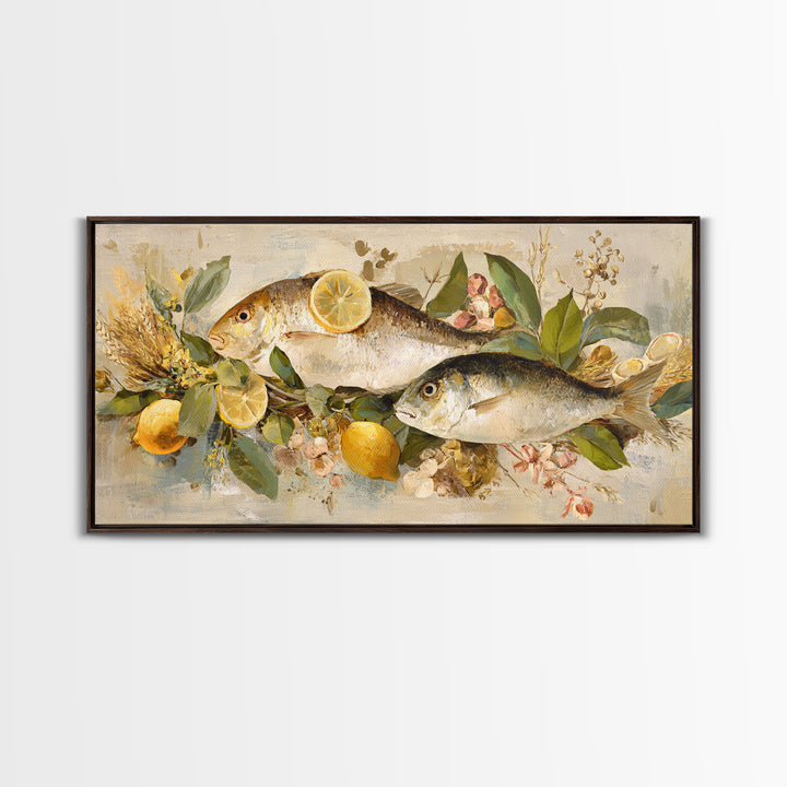 Fresh Fish with Lemon and Herbs Framed Canvas Print, Restaurant Art, Cool Wall Art, Restaurant Decor, Fine Art, Bistro, RES-2x1-19