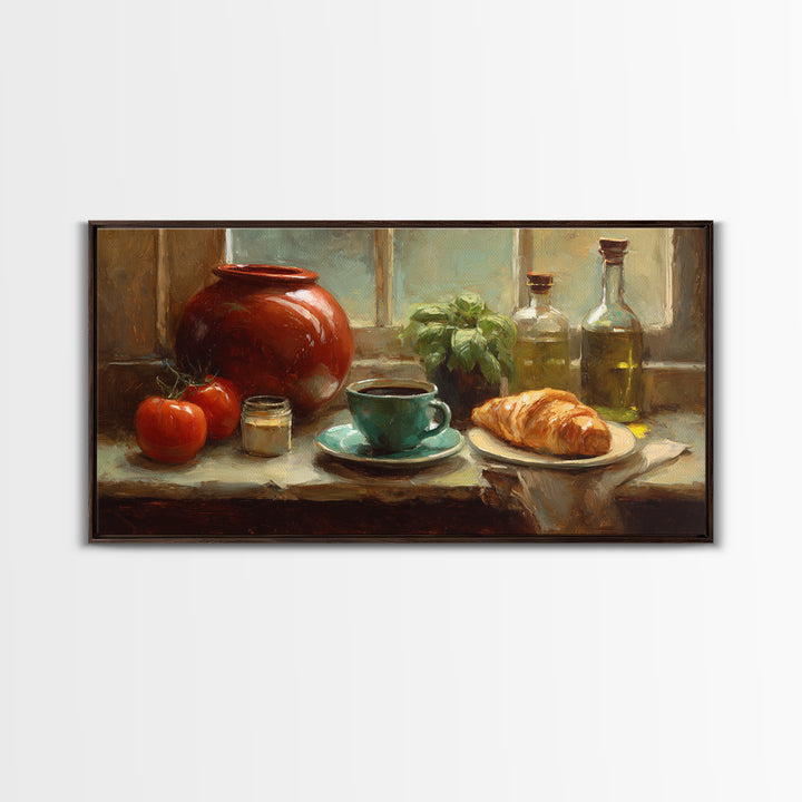French Bistro Coffee and Croissant Still Life Canvas Print, Restaurant Art, Restaurant Decor, Abstract Art, Bistro, RES-2x1-2