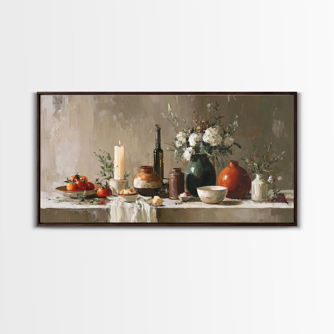 Elegant Table Objects Framed Canvas Print, Restaurant Art, Statement Artwork, Restaurant Decor, Fine Art, Bistro, Art Print, RES-2x1-20