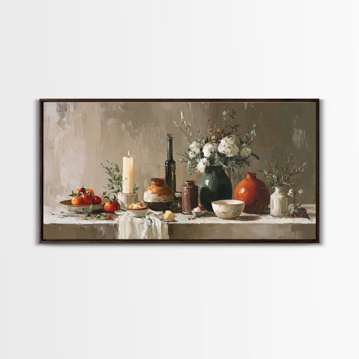 Elegant Table Objects Framed Canvas Print, Restaurant Art, Statement Artwork, Restaurant Decor, Fine Art, Bistro, Art Print, RES-2x1-20