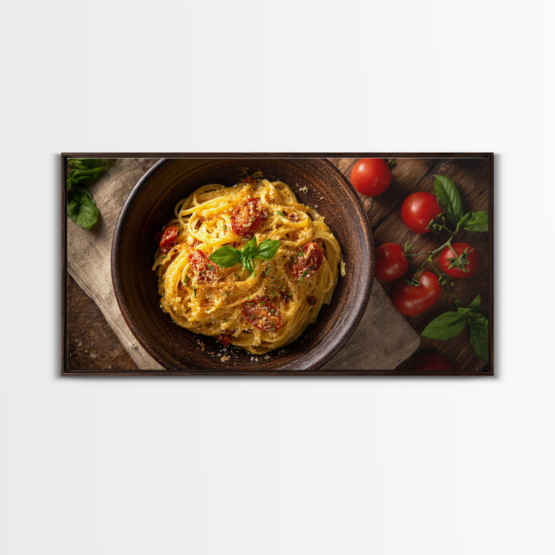 Fresh Pasta with Tomatoes and Basil Canvas Print, Restaurant Art, Textured Painting, Restaurant Decor, Fine Art, Bistro, RES-2x1-22