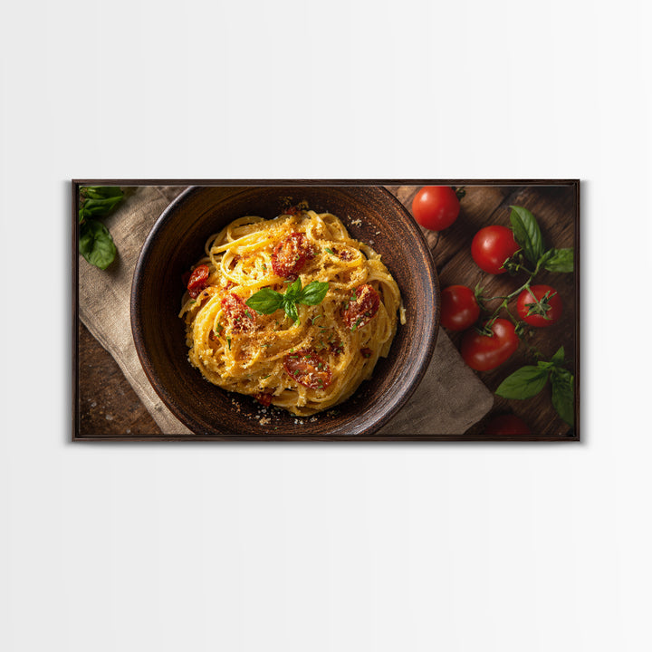 Fresh Pasta with Tomatoes and Basil Canvas Print, Restaurant Art, Textured Painting, Restaurant Decor, Fine Art, Bistro, RES-2x1-22
