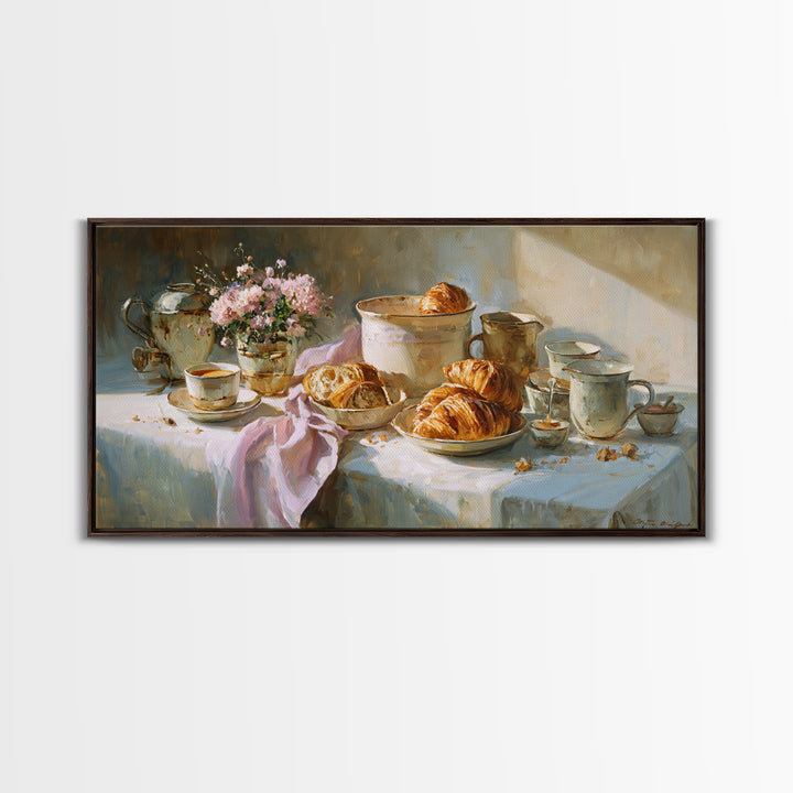 French Bistro Coffee and Croissant Still Life Canvas Print, Restaurant Art, Restaurant Decor, Abstract Art, Bistro, RES-2x1-26