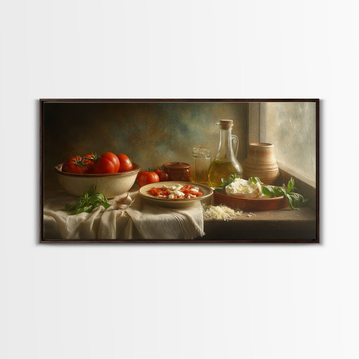 Pizzeria Tomato Basil and Mozzarella Still Life Canvas Print, Restaurant Art, Minimalist Decor, Restaurant Decor, Bistro, RES-2x1-30