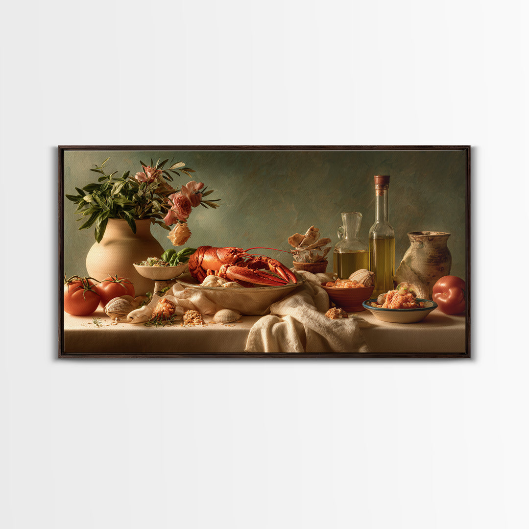 Seafood Lobster and Shell Arrangement Canvas Print, Restaurant Art, Printable Wall Art, Restaurant Decor, Fine Art, Bistro, RES-2x1-52