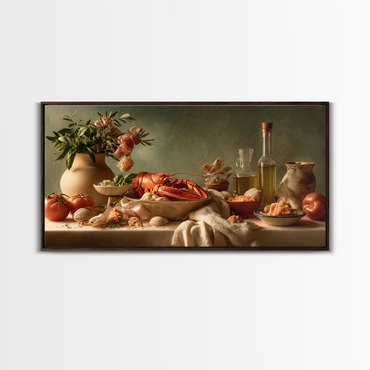 Seafood Lobster and Shell Arrangement Canvas Print, Restaurant Art, Printable Wall Art, Restaurant Decor, Fine Art, Bistro, RES-2x1-52