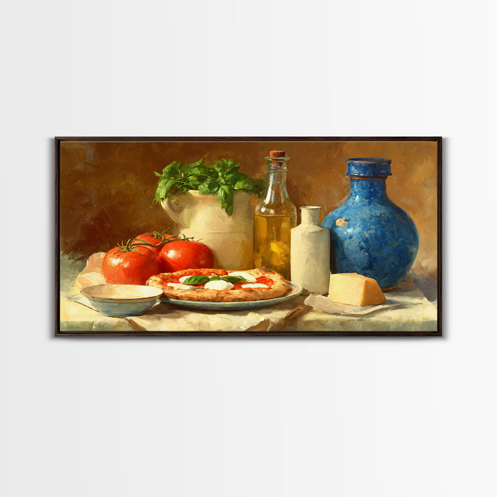 Pizzeria Tomato Basil and Mozzarella Still Life Canvas Print, Restaurant Art, Minimalist Decor, Restaurant Decor, Bistro, RES-2x1-6
