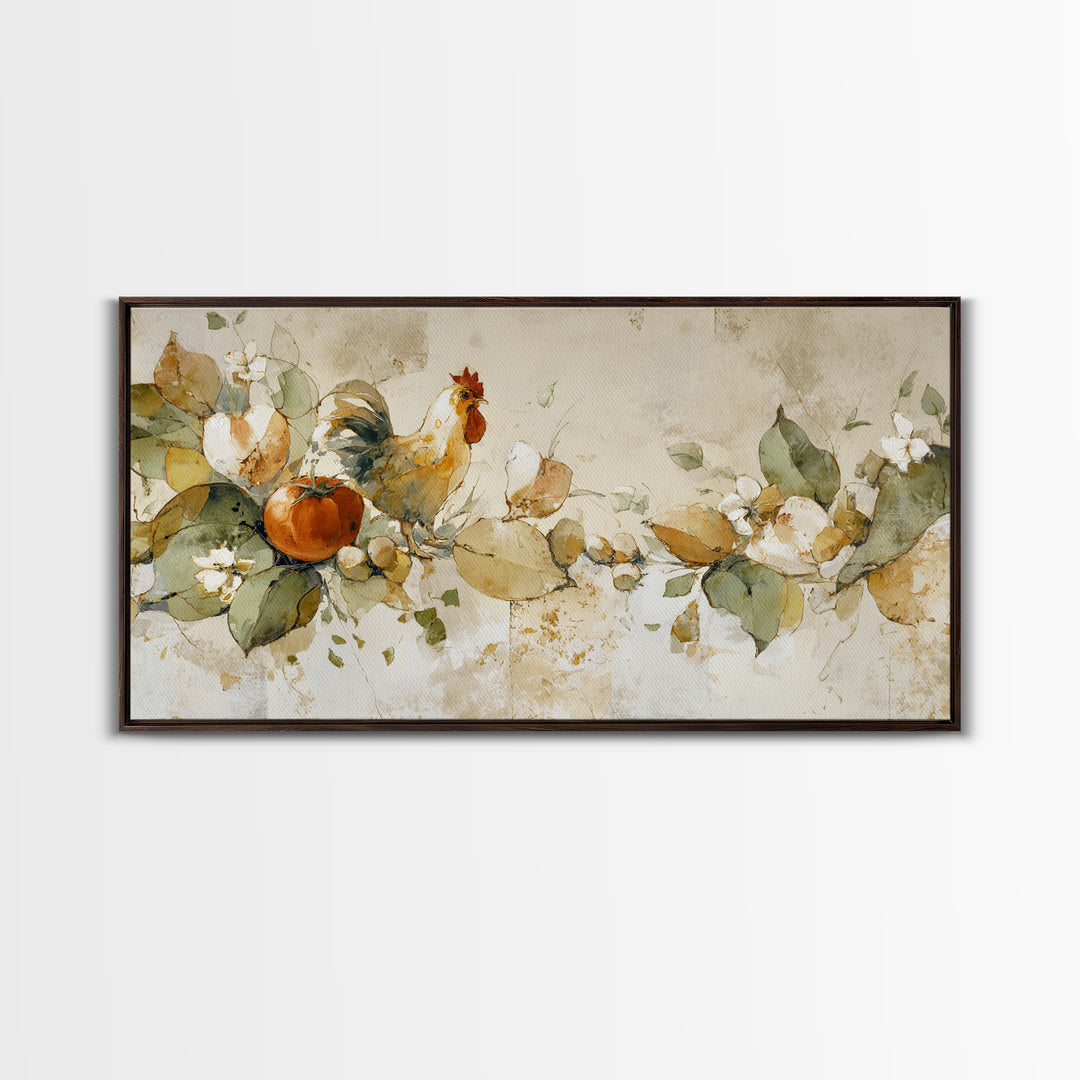 Rooster and Herbs for Farmhouse Restaurant Mood Canvas Print, Restaurant Art, Large Wall Art, Restaurant Decor, Bistro, RES-2x1-64