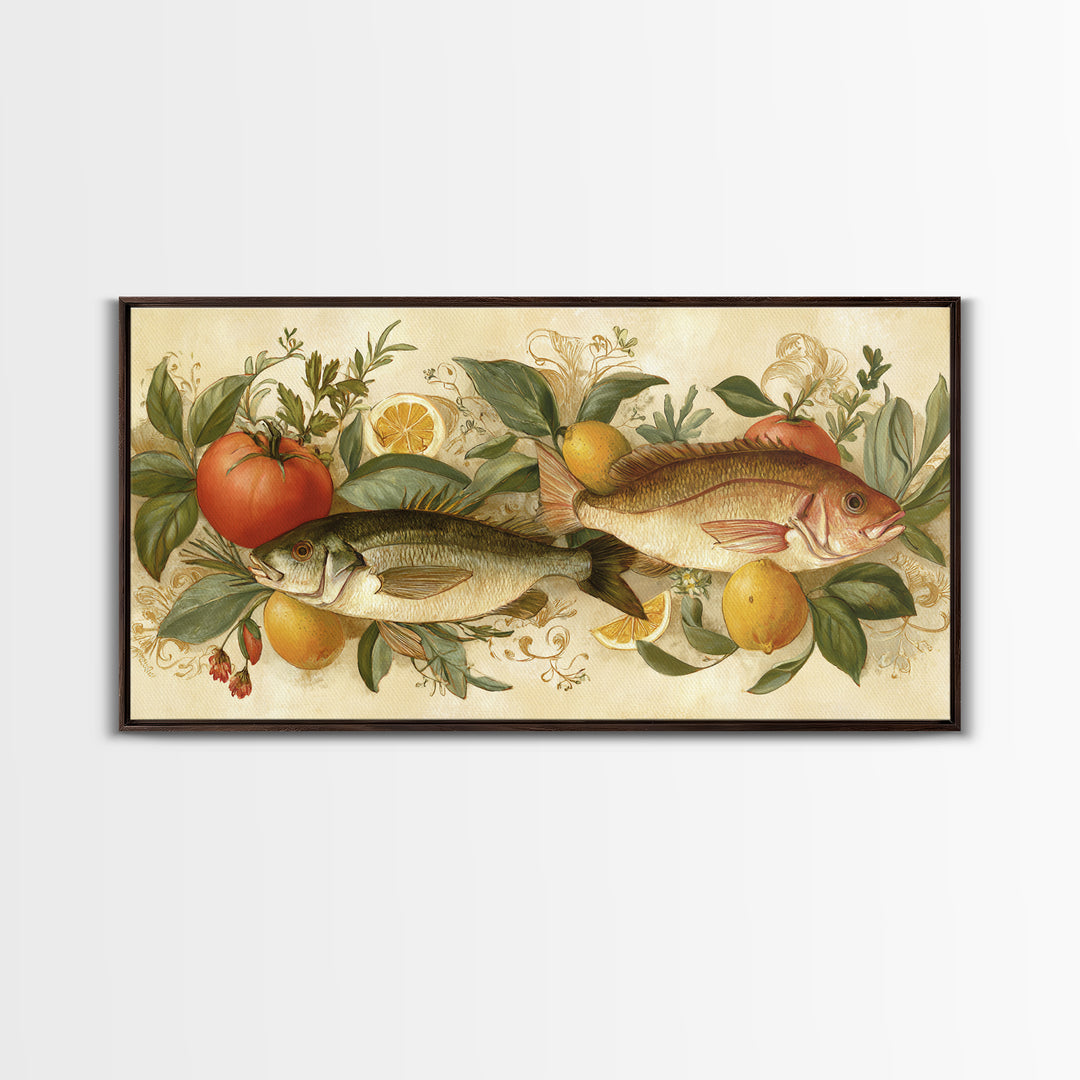 Fresh Fish with Lemon and Herbs Framed Canvas Print, Restaurant Art, Gallery Decor, Restaurant Decor, Fine Art, Bistro, RES-2x1-67