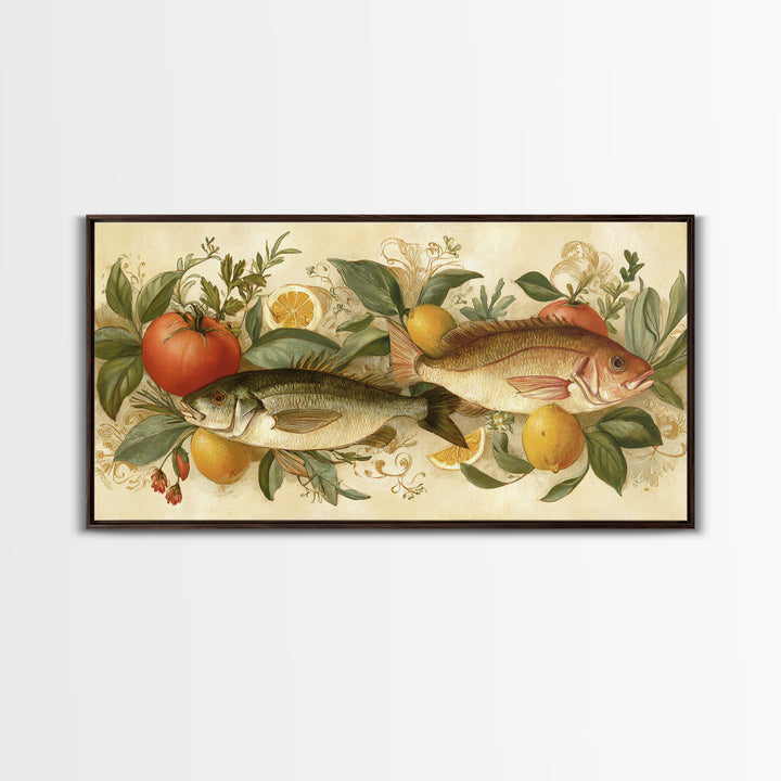 Fresh Fish with Lemon and Herbs Framed Canvas Print, Restaurant Art, Gallery Decor, Restaurant Decor, Fine Art, Bistro, RES-2x1-67