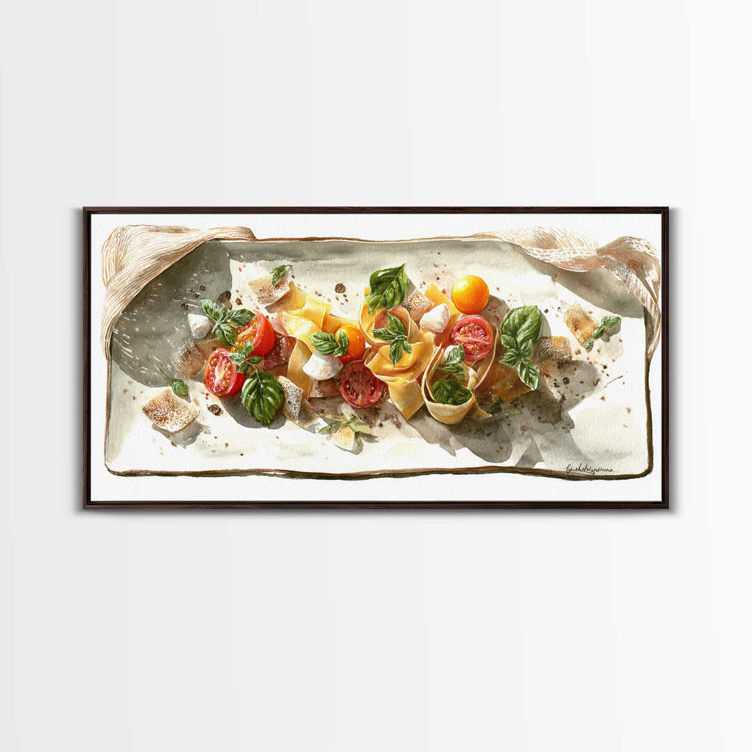 Fresh Pasta with Tomatoes and Basil Canvas Print, Restaurant Art, Large Wall Art, Restaurant Decor, Fine Art, Bistro, RES-2x1-70
