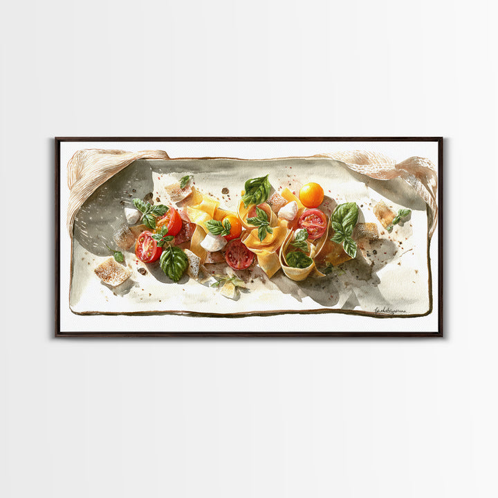 Fresh Pasta with Tomatoes and Basil Canvas Print, Restaurant Art, Large Wall Art, Restaurant Decor, Fine Art, Bistro, RES-2x1-70