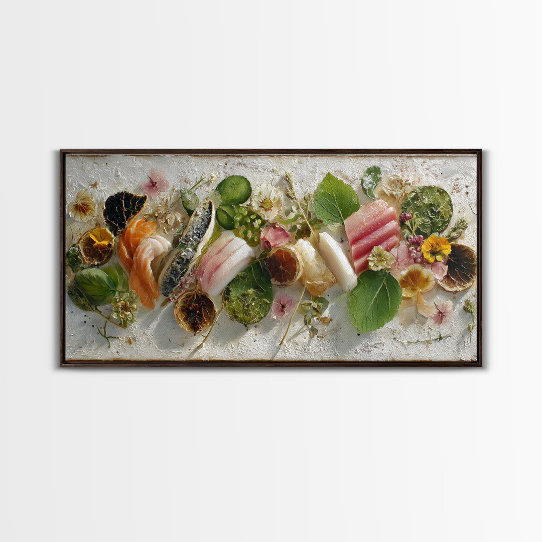 Sushi Fish and Ceramic Plate Composition Canvas Print, Restaurant Art, Printable Art, Restaurant Decor, Fine Art, Bistro, RES-2x1-73