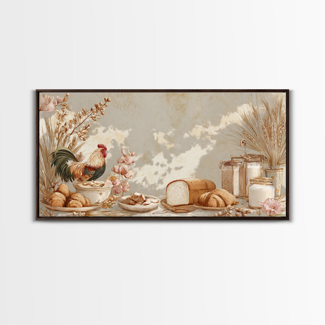 Rooster and Herbs for Farmhouse Restaurant Mood Framed Canvas Print, Restaurant Art, Printable Art, Restaurant Decor, Bistro, RES-2x1-88