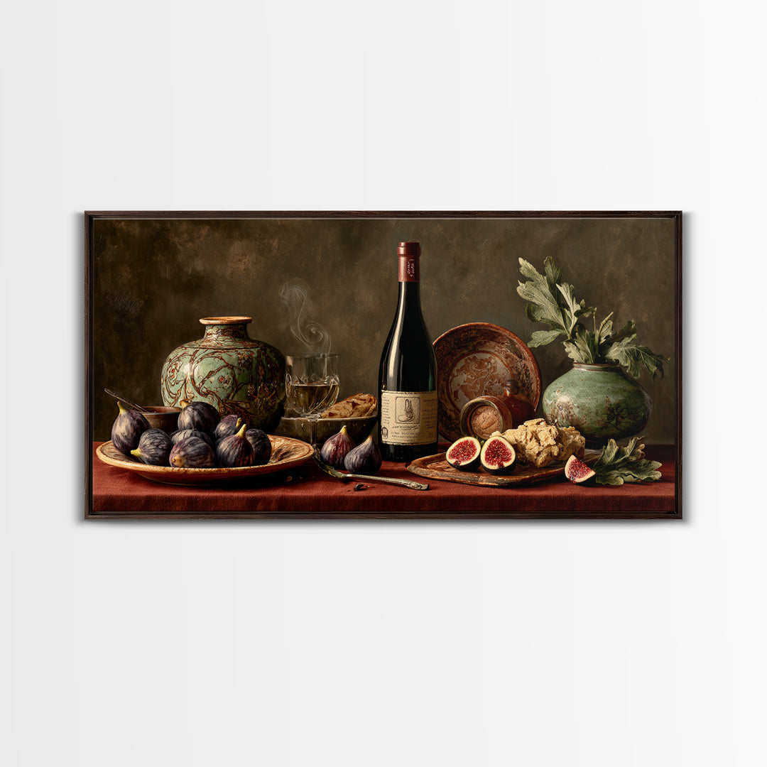 Wine Bottle and Figs Canvas Print, Restaurant Art, Living Room Decor, Restaurant Decor, Fine Art, Bistro, Gallery Decor, RES-2x1-93