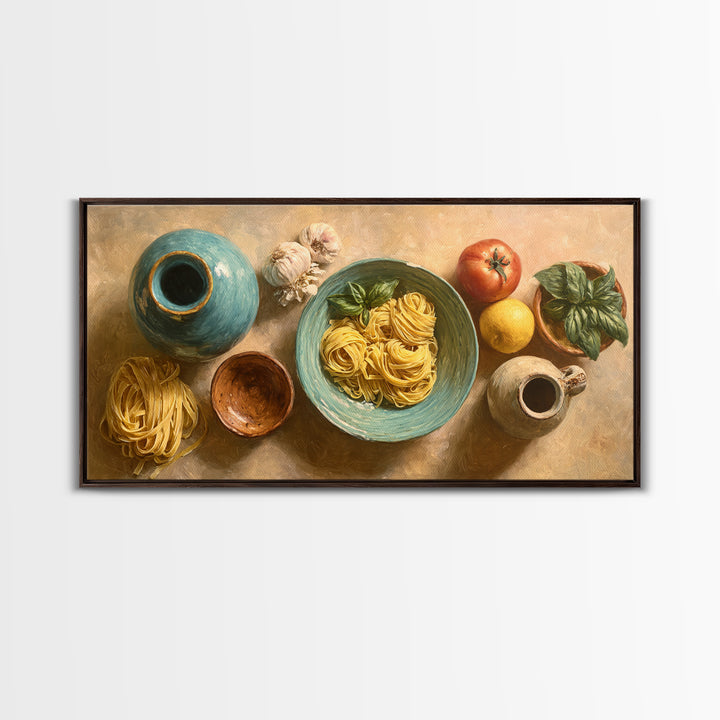 Fresh Pasta with Tomatoes and Basil Canvas Print, Restaurant Art, Large Wall Art, Restaurant Decor, Fine Art, Bistro, RES-2x1-94