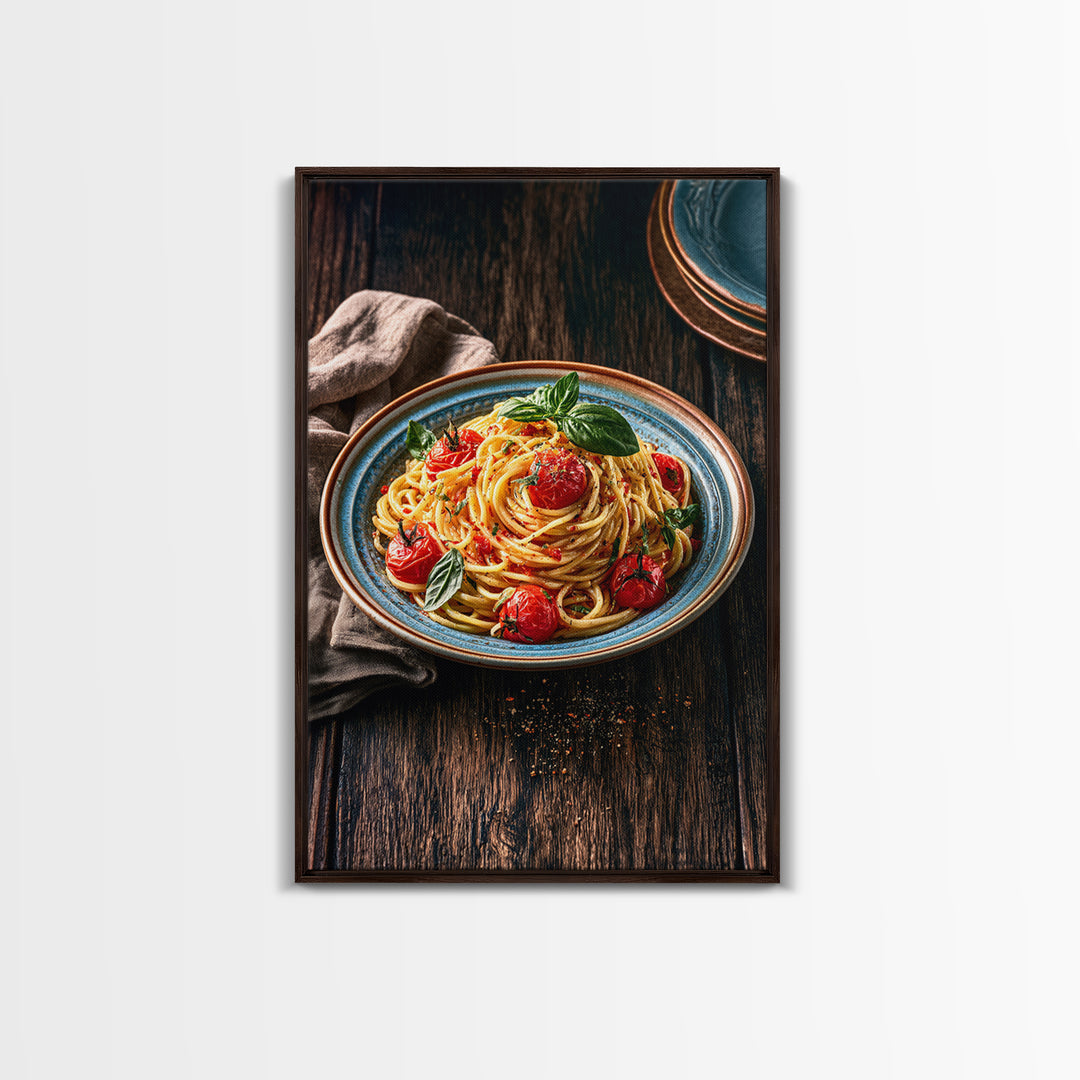 Fresh Pasta with Tomatoes and Basil Canvas Print, Restaurant Art, Contemporary Art, Restaurant Decor, Fine Art, Bistro, RES-2x3-10