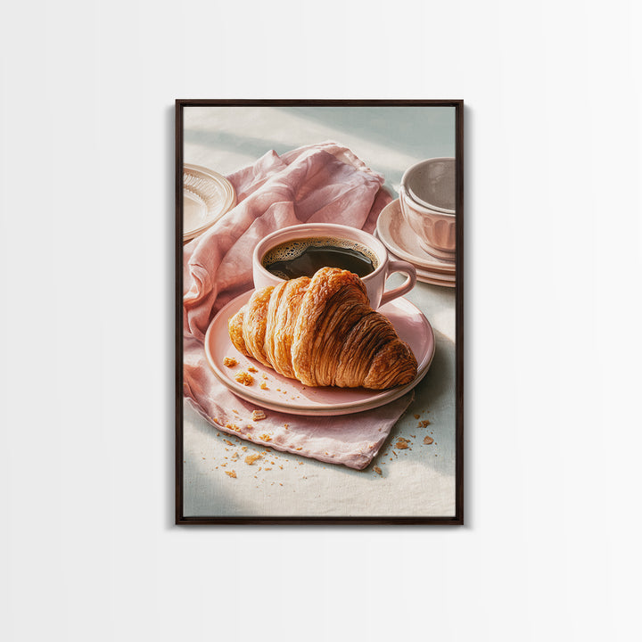 French Bistro Coffee and Croissant Still Life Canvas Print, Restaurant Art, Wall Art, Restaurant Decor, Oil Painting, Bistro, RES-2x3-14