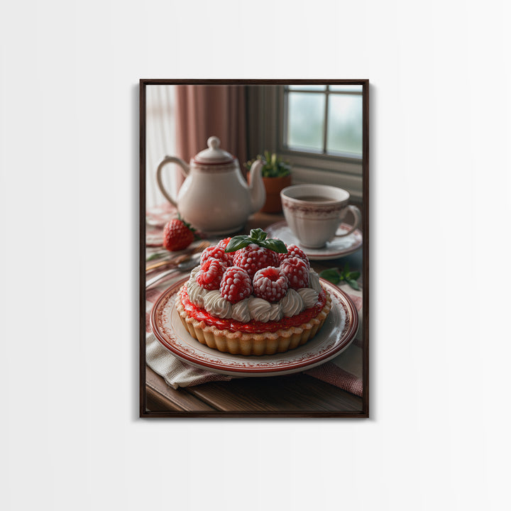 Dessert Tart with Berries and Cream Framed Canvas Print, Restaurant Art, Modern Decor, Restaurant Decor, Fine Art, Bistro, RES-2x3-24